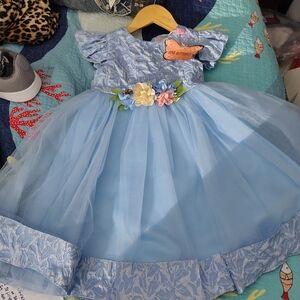 Blue Floral Kids Formal Dress